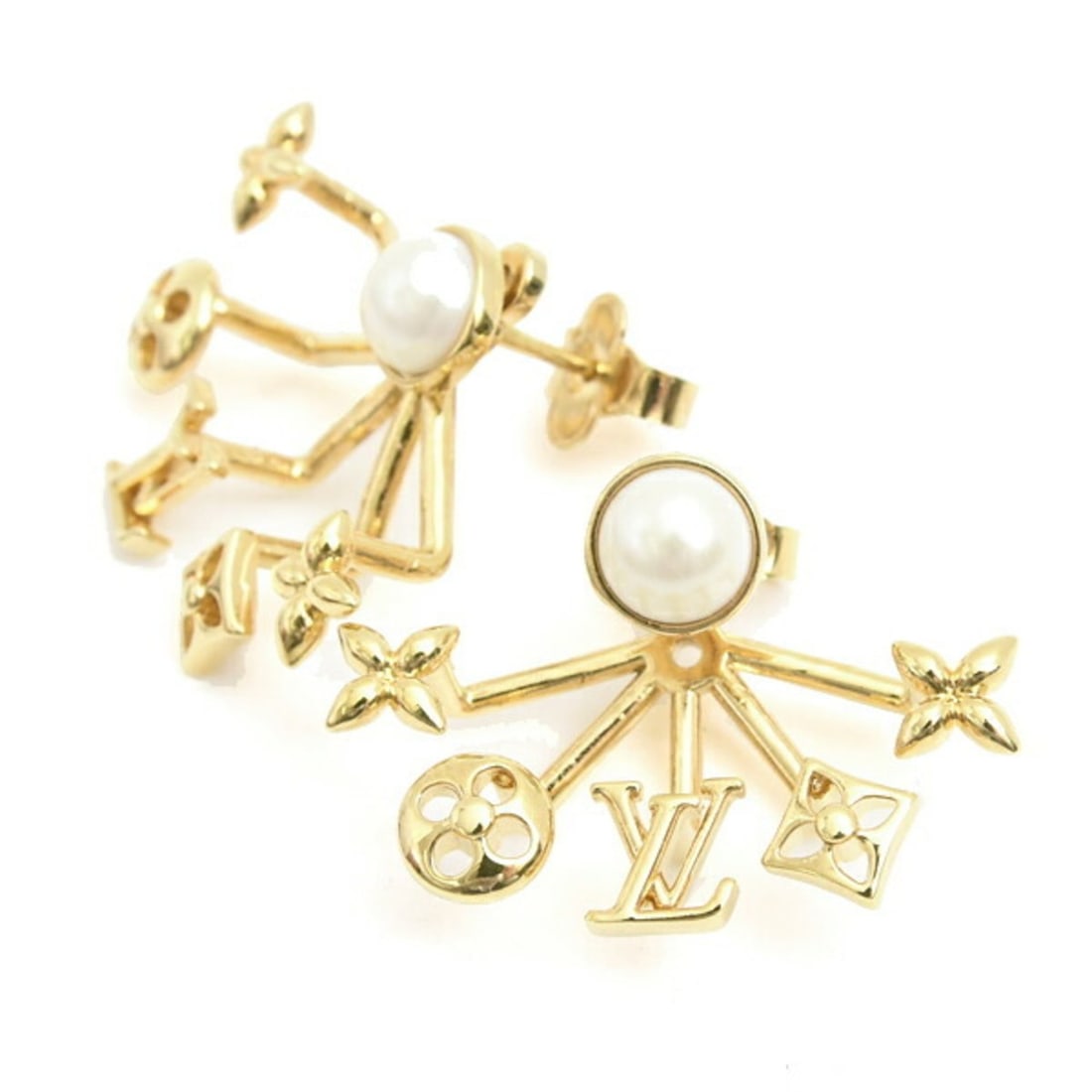 Louis Vuitton Boucle de Reuille Cruiser Earrings, Metal with Faux Pearl and Gold, M00601 (1 of 13)