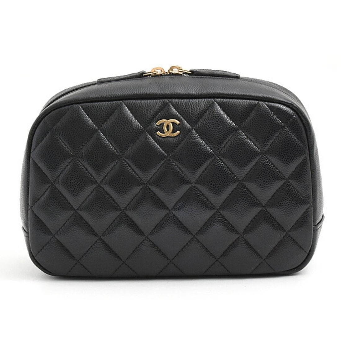 Chanel Women's Matelasse Pouch Caviar Leather Random Black CHANEL A80910: --- Catalog ---Category: SizeSize (HxWxD): 13cm x 20cm x 6.5cm / 5.11'' x 7.87'' x 2.55''Category: DesignType: Pouch, Wash bagColor: BlackGender: WomenMaterial: Grained Calfskin Category: GeneralMPN: