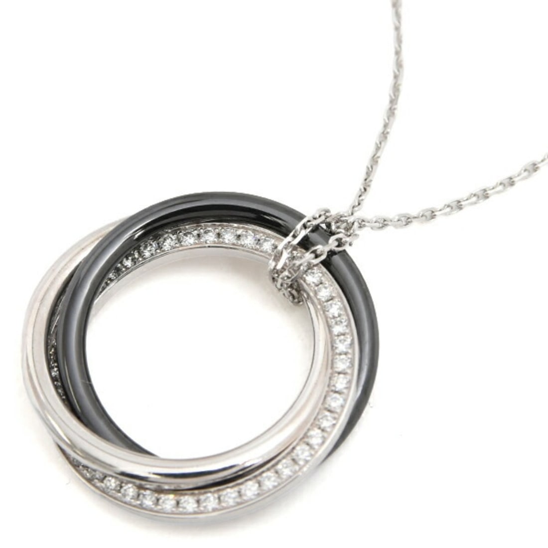Cartier Trinity Diamond Necklace for Women, White Gold and Ceramic, 750WG x CE (1 of 17)