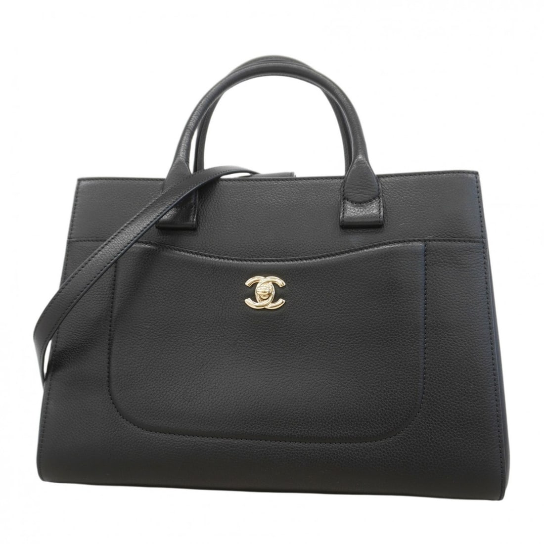 Chanel Tote Bag, Leather, Black, Champagne, 2-Way Women's: --- Catalog ---Category: SizeSize (HxWxD): 22.5cm x 33cm x 14cm / 8.85'' x 12.99'' x 5.51''Category: DesignType: Tote bagColor: BlackGender: WomenMaterial: Leather Hardware Color: Champagne