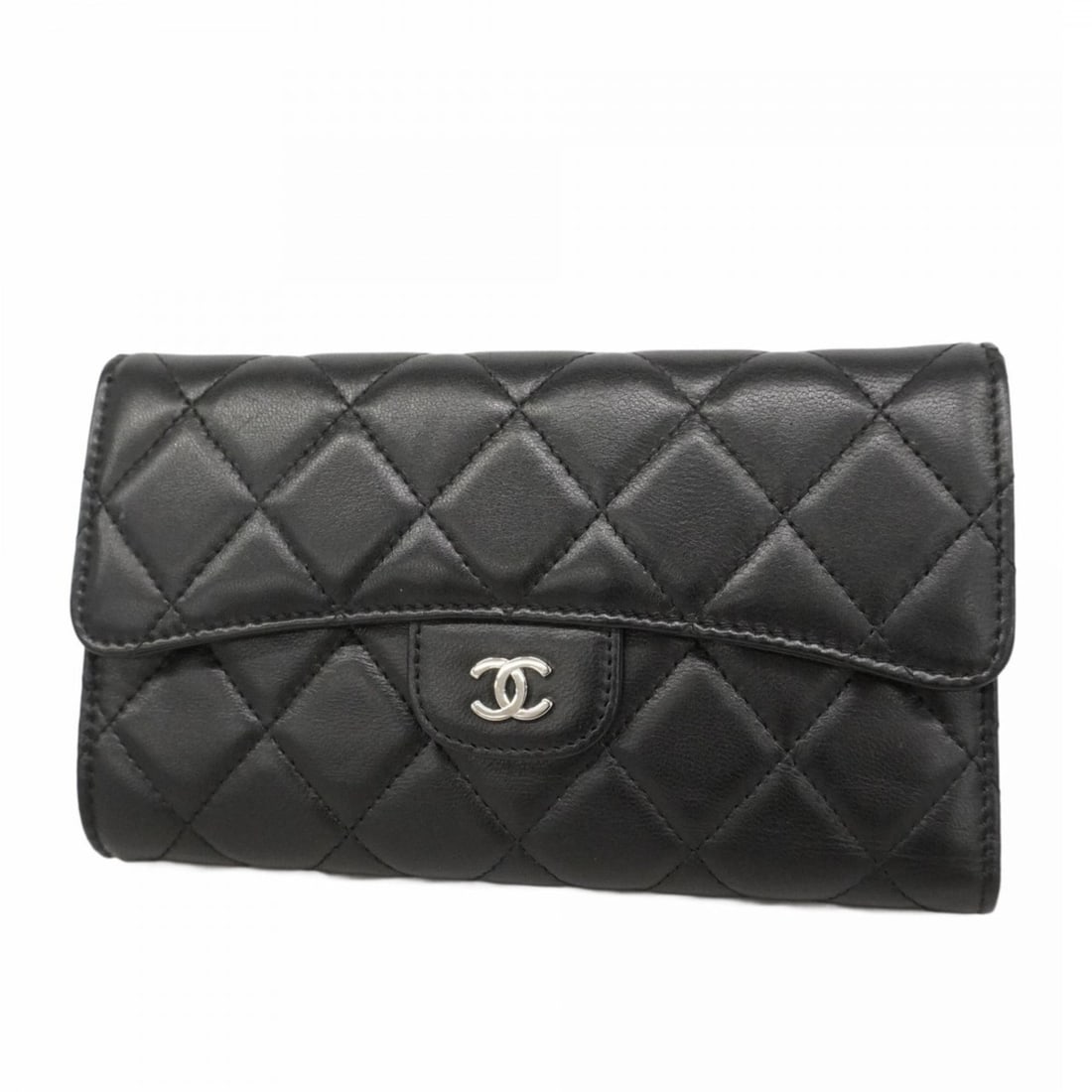 Chanel Matelasse Tri-fold Long Wallet in Lambskin, Black, Women's (1 of 17)