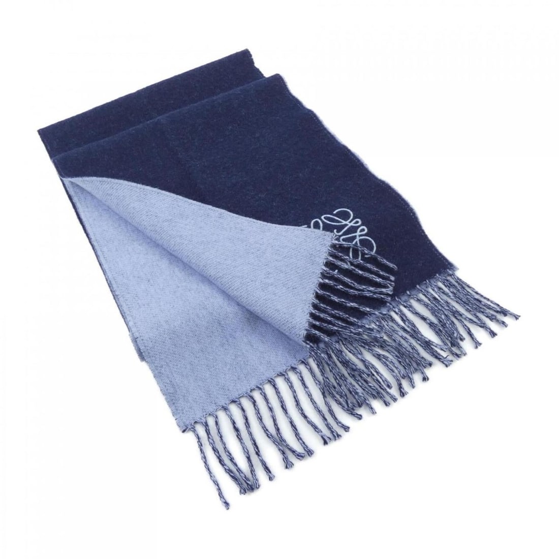 LOEWE scarf: --- Catalog ---Category: SizeSize (LxW): 1.82m x 27cm / 71.65'' x 10.62''Category: DesignType: ShawlColor: Blue, NavyGender: Women,MenMaterial: Cashmere Category: GeneralBrand: Loewe--- Item List ---S