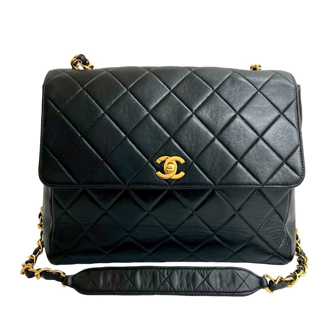 CHANEL Matelasse Coco Mark Lambskin Chain Shoulder Bag, Black, 35988 (1 of 10)