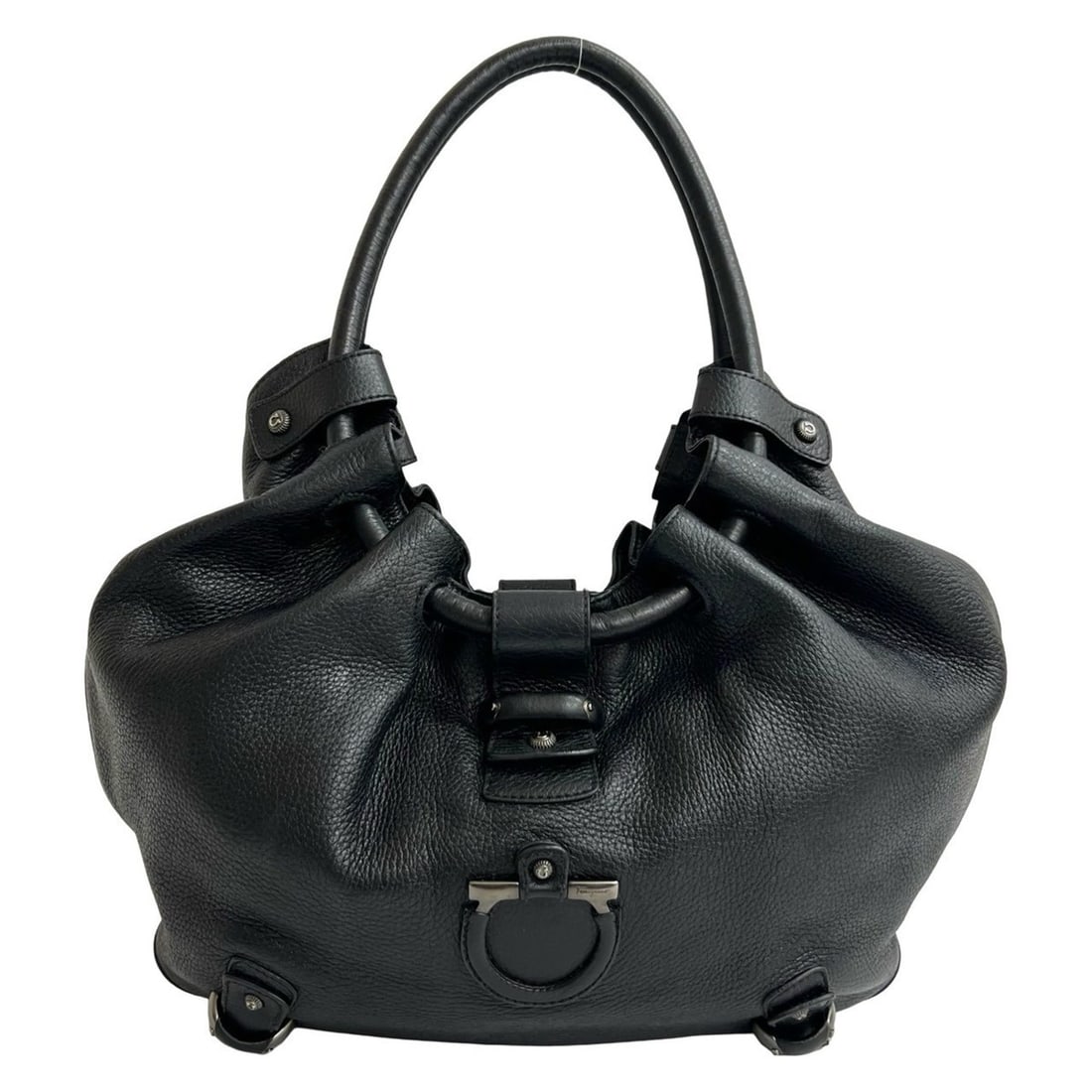 Salvatore Ferragamo Gancini logo leather tote bag in black (20182) (1 of 12)
