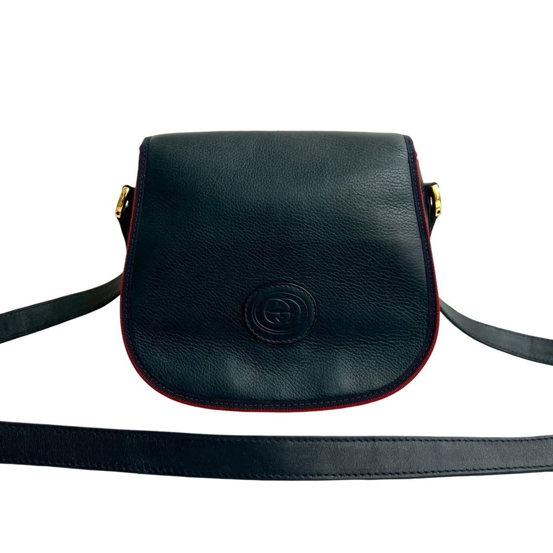 GUCCI Old Gucci GG Logo Leather Shoulder Bag Pochette Sacoche Navy Red 23188 (1 of 10)