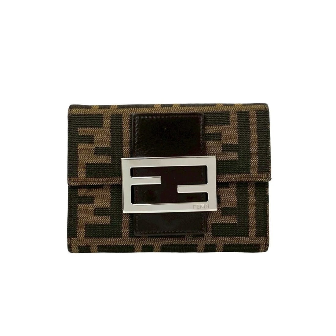FENDI Zucca FF Logo Leather Canvas Tri-fold Wallet Brown 38550 (1 of 11)