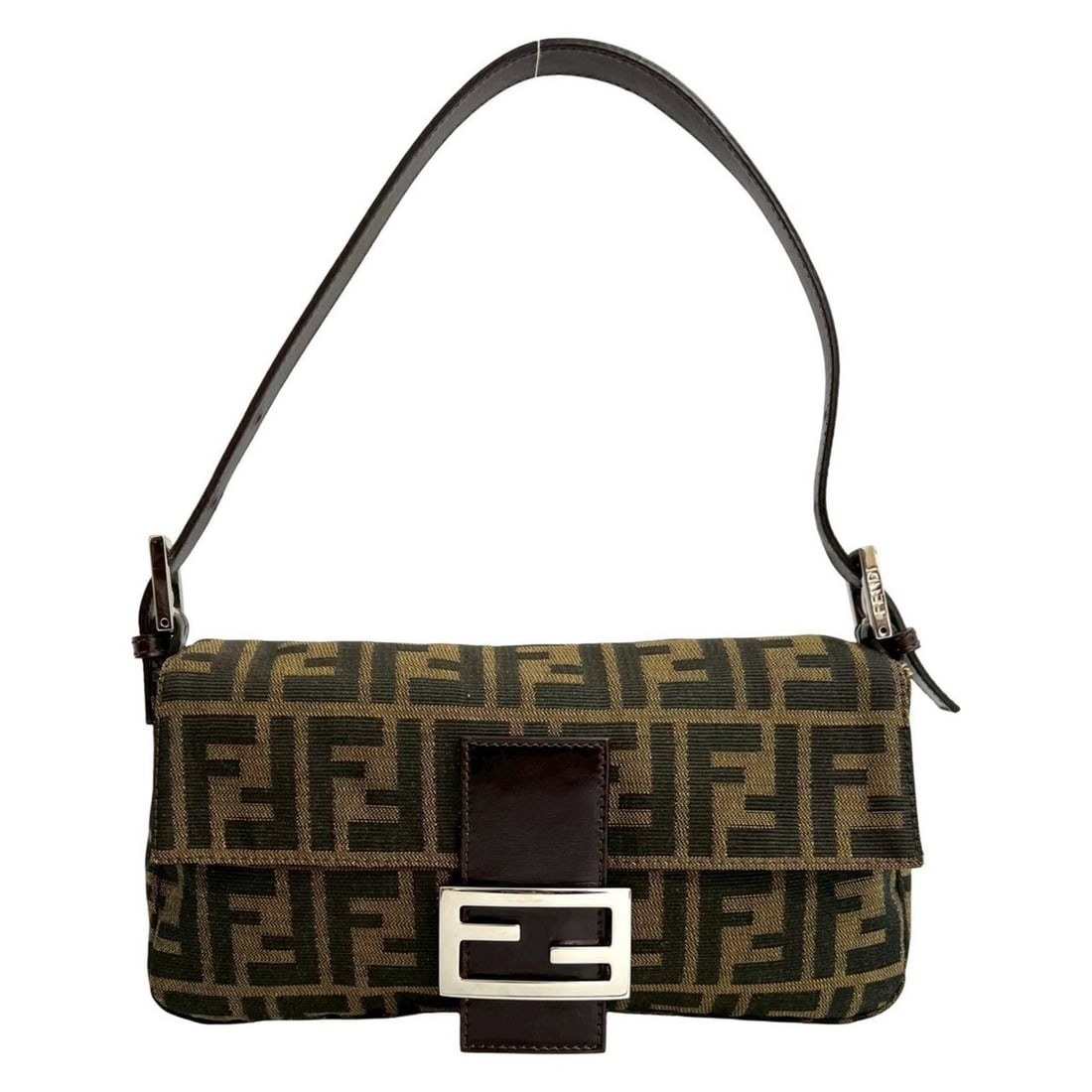 FENDI Mamma Bucket Zucca FF Canvas and Leather Semi-Shoulder Bag/Handbag Brown 66850: --- Catalog ---Category: SizeSize (HxWxD): 14.5cm x 26cm x 4cm / 5.7'' x 10.23'' x 1.57''Category: DesignType: Handbag, Shoulder bagColor: Black, BrownGender: WomenMaterial: Canvas , Leather Category: