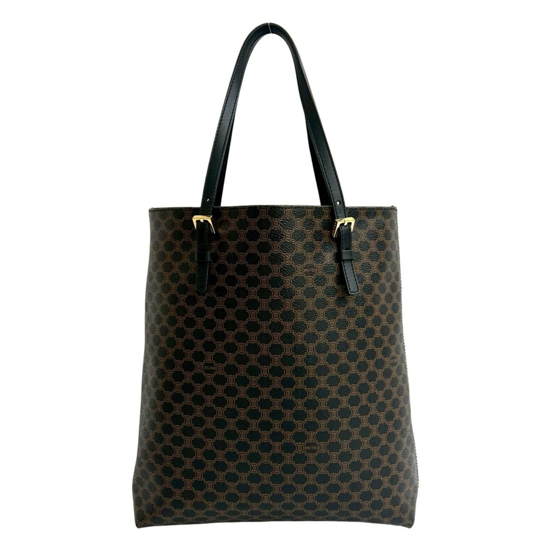 CELINE Macadam Blason Leather Handbag/Tote Bag, Black/Brown, 34931: --- Catalog ---Category: SizeSize (HxWxD): 29.5cm x 25cm x 8cm / 11.61'' x 9.84'' x 3.14''Category: DesignType: Handbag, Tote bagColor: Black, BrownGender: WomenMaterial: Leather , PVC Category: Gener