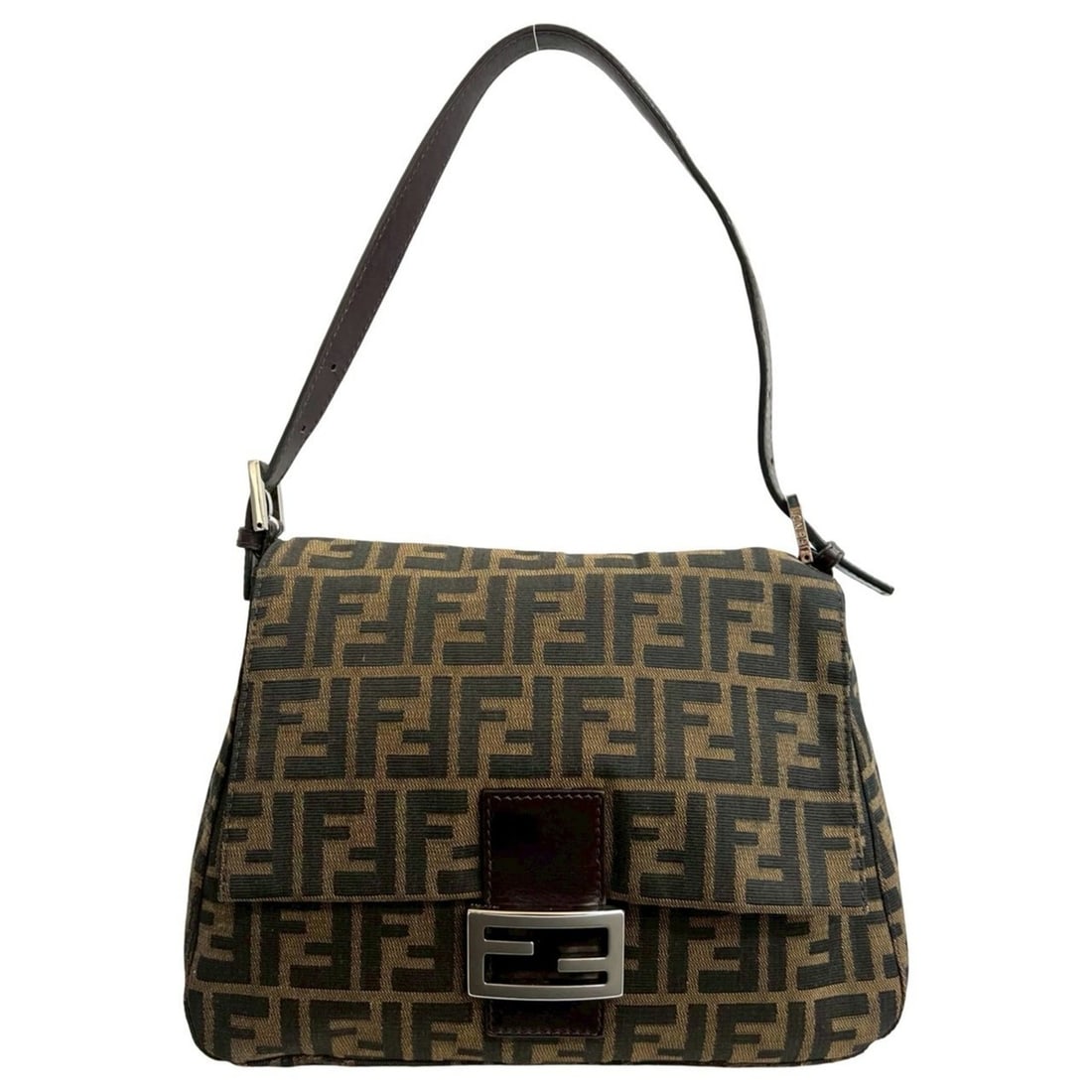FENDI Mamma Bucket Zucca FF Leather Canvas Semi-One Shoulder Bag Handbag Brown 96533: --- Catalog ---Category: SizeSize (HxWxD): 20cm x 28cm x 11.5cm / 7.87'' x 11.02'' x 4.52''Category: DesignType: Handbag, Shoulder bagColor: Black, BrownGender: WomenMaterial: Leather , Canvas Categor