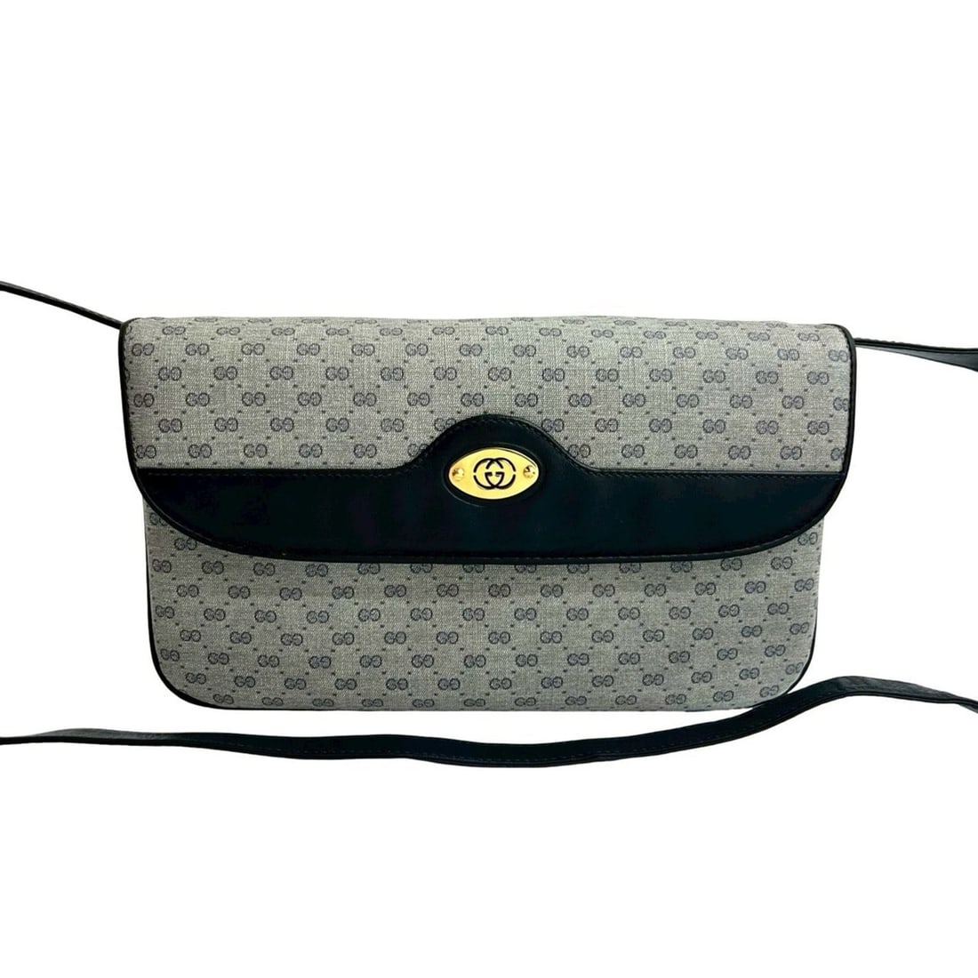 GUCCI Old Gucci Micro GG Logo Leather Shoulder Bag Pochette Navy 319-5 (1 of 10)