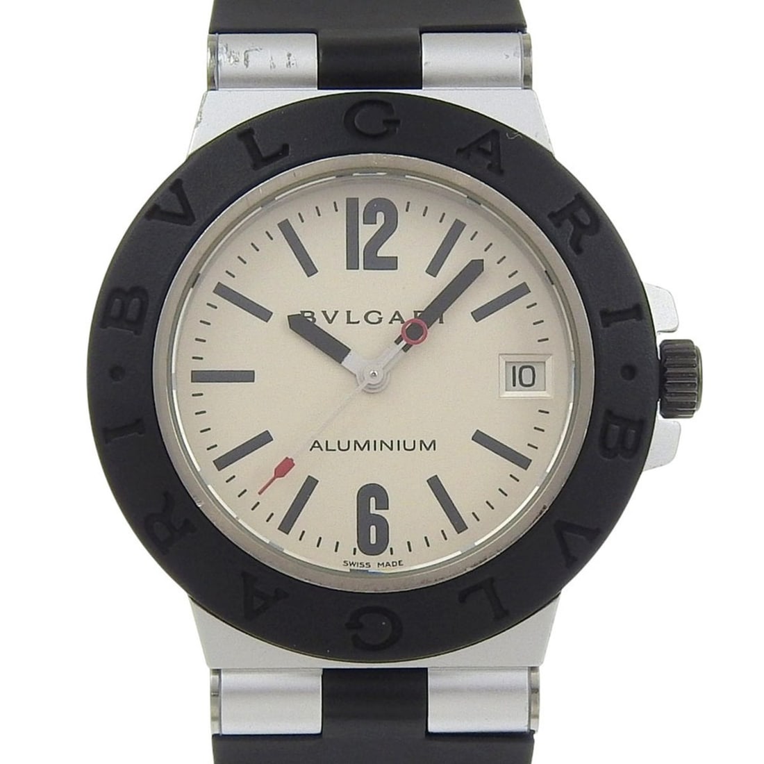 Bvlgari BVLGARI Aluminum Watch AL38TA, and Rubber, Black, Automatic, Analog Display, Silver Dial,: --- Catalog ---Category: SizeWrist Size: 14.5cm - 19cm / 5.7'' - 7.48''Case Diameter: 40mm / 1.57''Category: DesignType: WristwatchGender: MenColor (Dial): SilverMaterial (Band): RubberMaterial (Case)