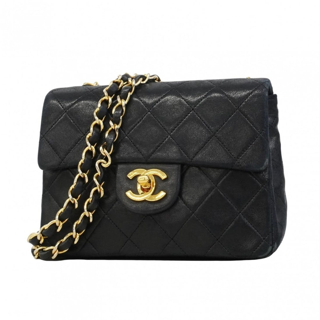 Chanel Mini Matelasse Shoulder Bag with Chain Bag, Lambskin, Black, Women's: --- Catalog ---Category: SizeSize (HxWxD): 13cm x 17.5cm x 6cm / 5.11'' x 6.88'' x 2.36''Category: DesignType: Shoulder bagColor: BlackGender: WomenMaterial: Leather Hardware Color: GoldLeather/Fur Ty