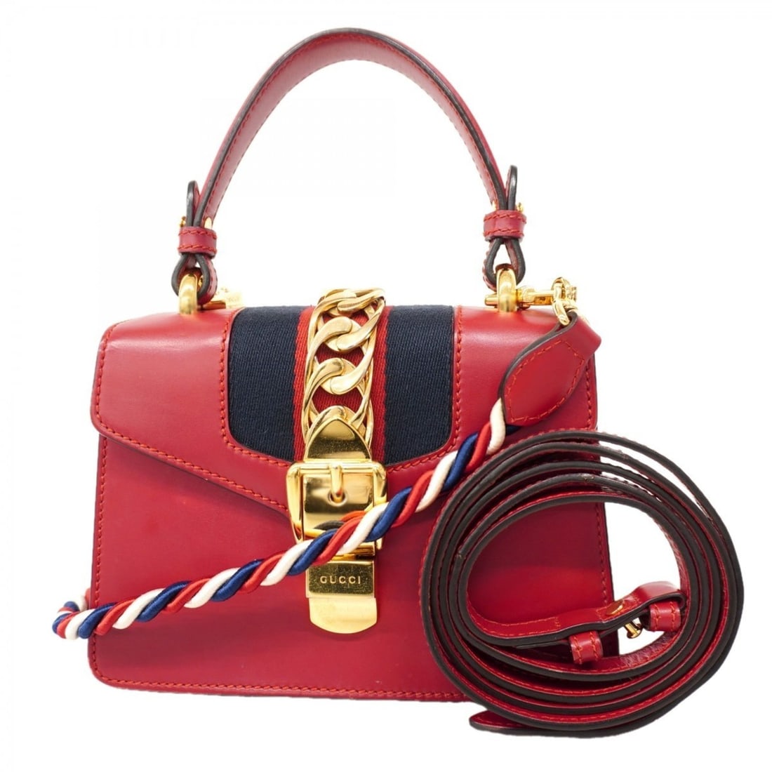 Gucci Sylvie Handbag 470270 Leather Red 2-Way Bag for Women (1 of 12)
