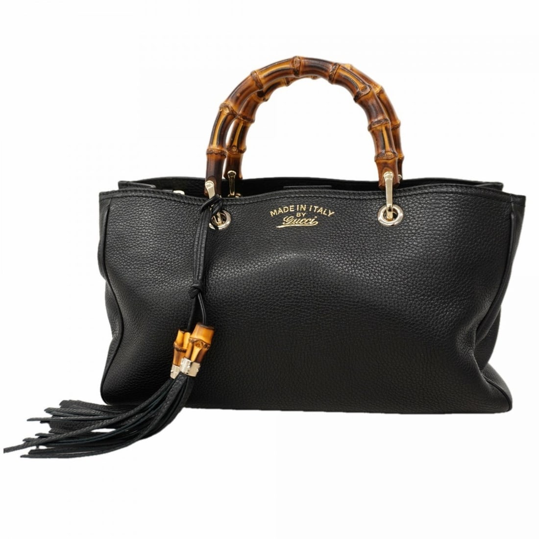 Gucci Bamboo Handbag 323660 Leather Black Champagne Women's: --- Catalog ---Category: SizeSize (HxWxD): 18cm x 33cm x 15cm / 7.08'' x 12.99'' x 5.9''Category: DesignType: HandbagColor: BlackGender: WomenMaterial: Leather Hardware Color: Champagne goldCategory: