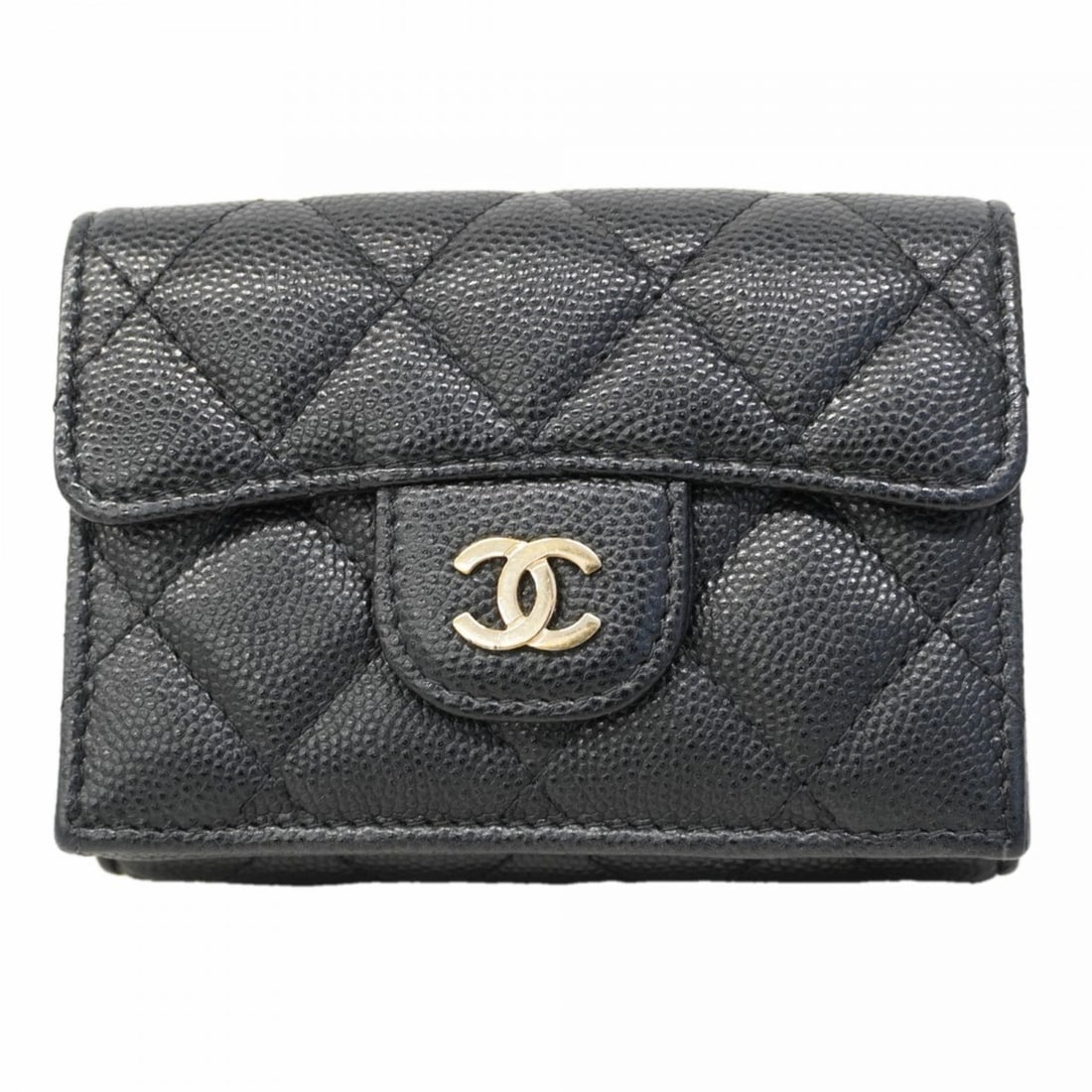 Chanel Matelasse Tri-fold Wallet in Caviar Leather, Black, Women's (1 of 10)