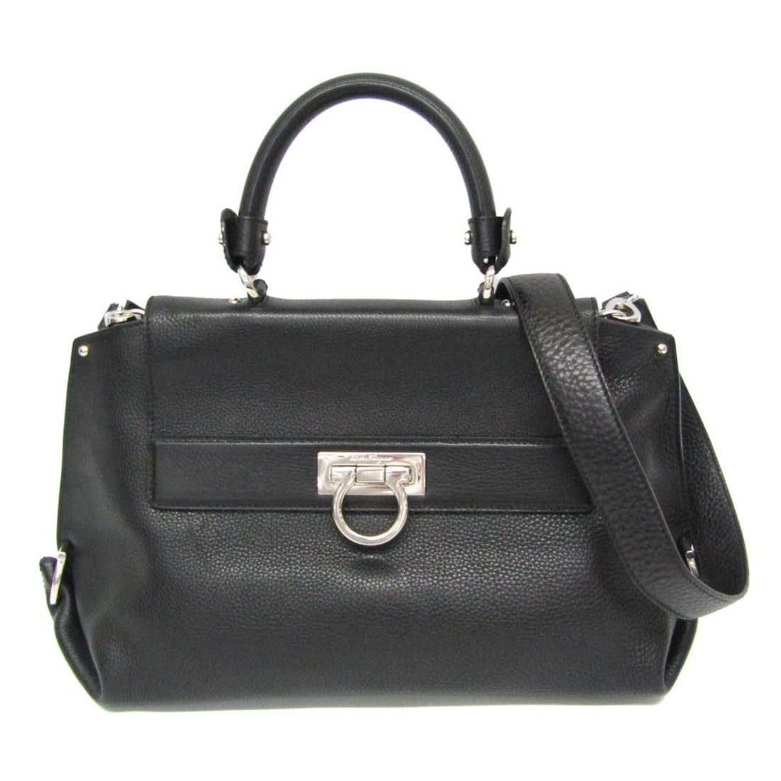Salvatore Ferragamo Gancini Sophia AU-21 A896 Women's Leather Handbag,Shoulder Bag Black (1 of 16)
