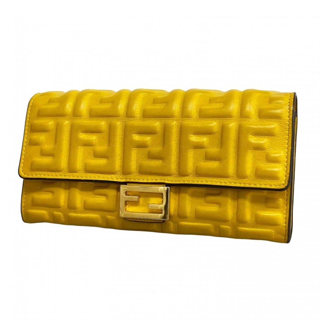 Fendi long wallet in embossed zucca leather, yellow, for women: --- Catalog ---Category: SizeSize (HxWxD): 10cm x 19cm x 2.5cm / 3.93'' x 7.48'' x 0.98''Category: DesignType: Long wallet (bi-fold)Color: YellowGender: WomenMaterial: Leather Category: GeneralBrand: