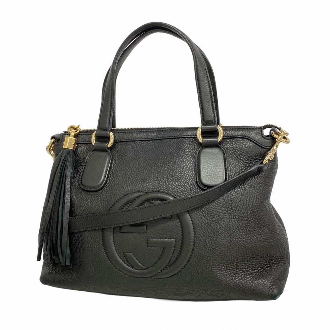Gucci Soho Handbag 308362 Leather Black Champagne 2-Way Bag for Women (1 of 20)