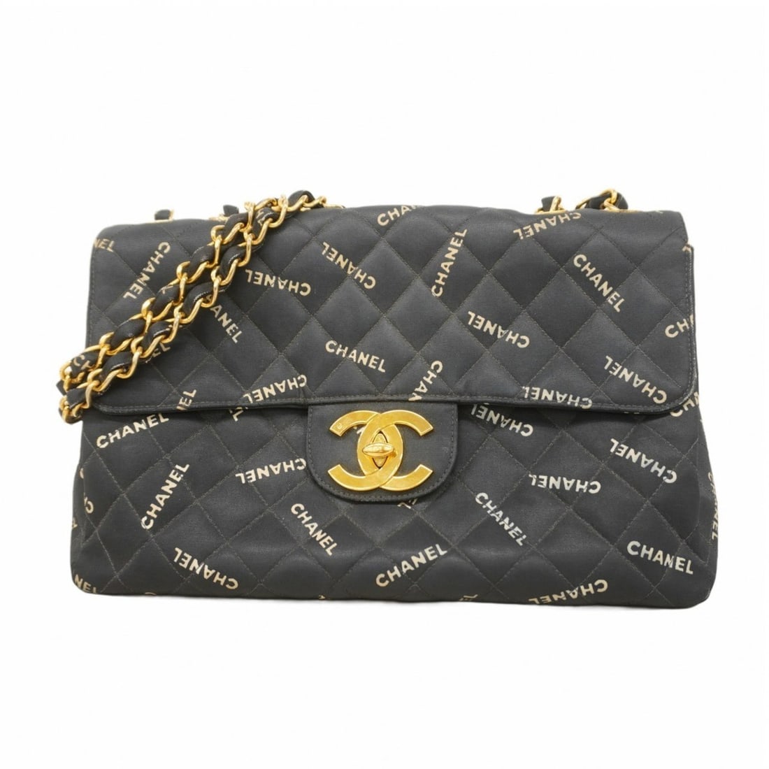 Chanel Shoulder Bag, Large Matelasse, Double Chain, Canvas, Black, Women's (1 of 18)