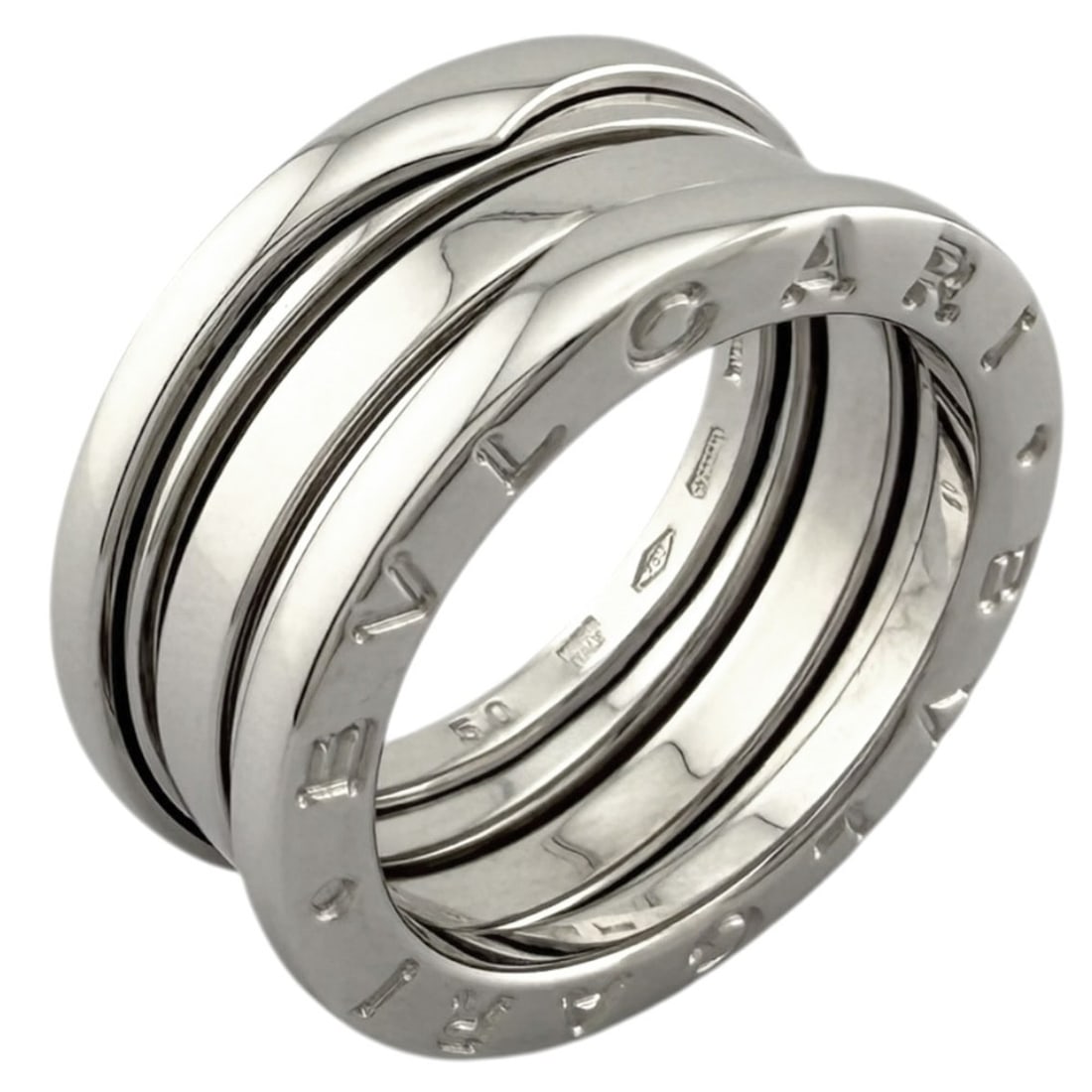 Bvlgari B-zero.1 3-band ring, 18k gold, women's, pre-owned: --- Catalog ---Category: SizeJP Size: 9.5US Size: 5Category: DesignType: Band ringColor: SilverGender: WomenMaterial: White gold (18K)Category: GeneralBrand: Bvlgari--- Item List ---Section: Condition