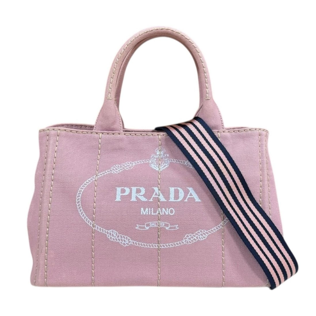 Pre-owned Prada Canapa Tote SS Shoulder Bag, Canvas 1BG439, Pink, Women's, 2-Way (1 of 14)