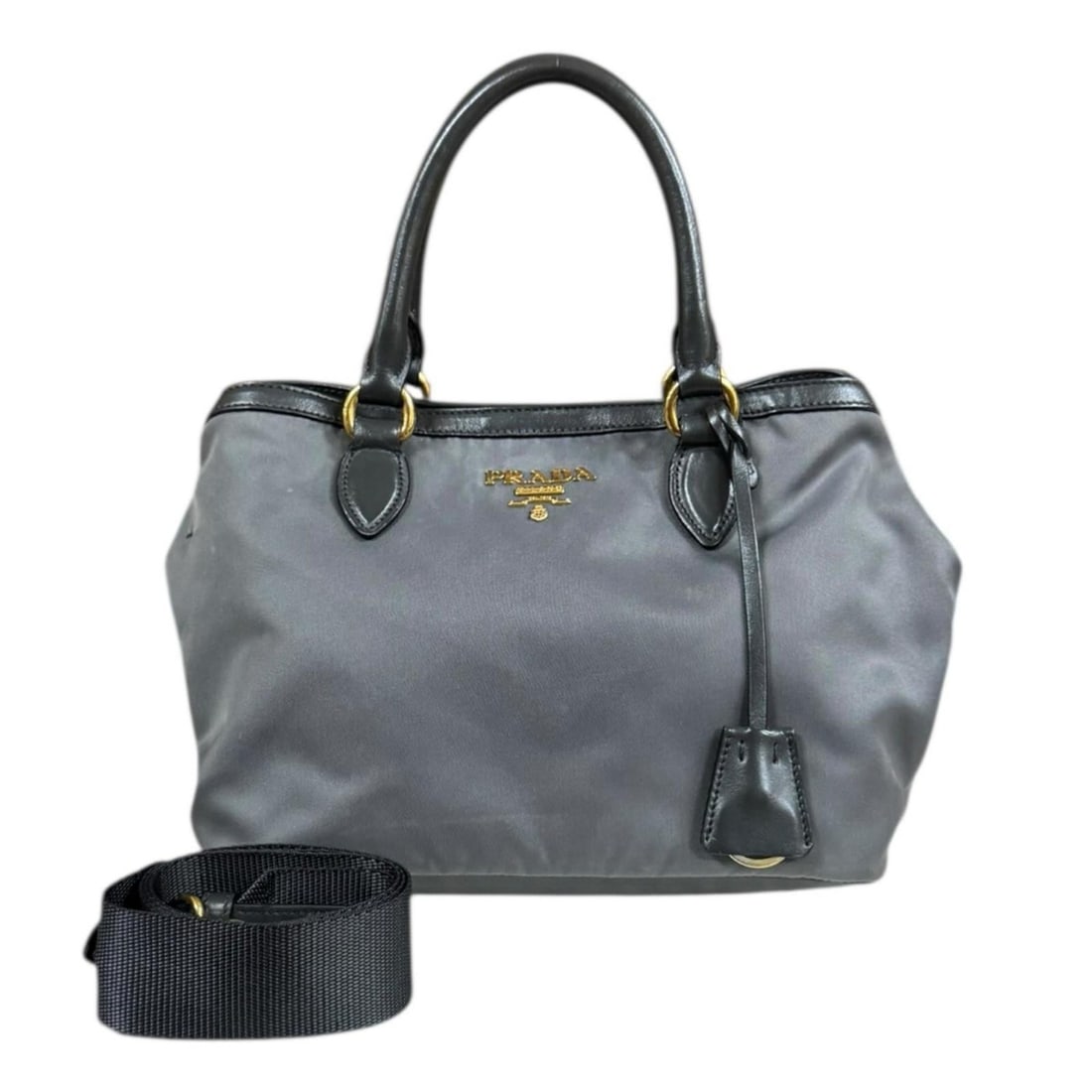 Prada Shoulder Bag, Nylon 1BA172, Gray, Women's, Pre-owned, 2-Way (1 of 12)