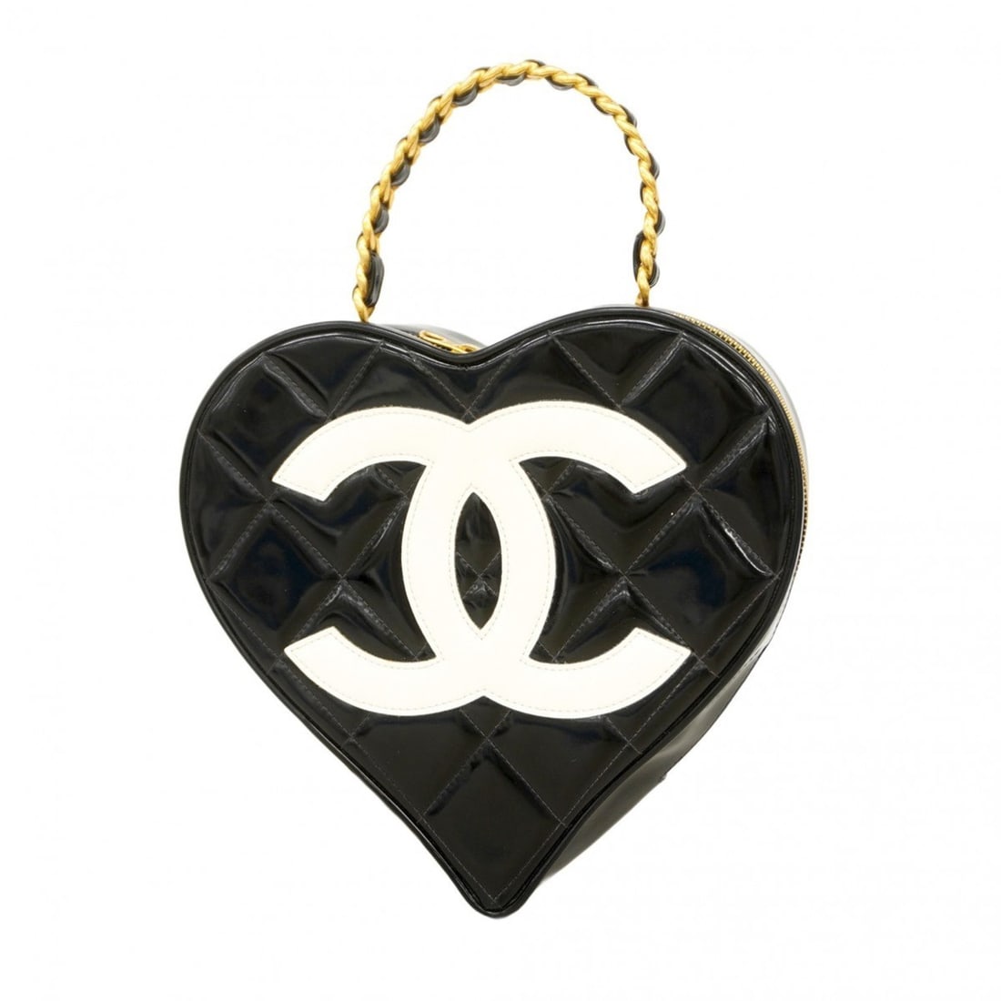 Chanel Matelasse Heart Vanity Bag in Patent Leather, Black, Women's: --- Catalog ---Category: SizeSize (HxWxD): 20.5cm x 23cm x 8cm / 8.07'' x 9.05'' x 3.14''Category: DesignType: Vanity bagColor: BlackGender: WomenMaterial: Patent leather Hardware Color: GoldCategory: