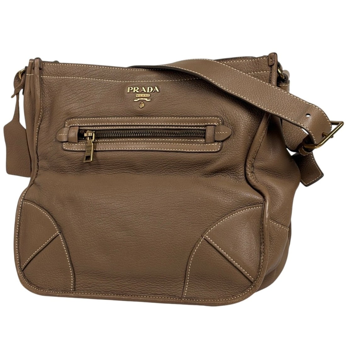 Prada logo plate shoulder bag, leather, beige, women's: --- Catalog ---Category: SizeSize (HxWxD): 30cm x 30cm x 14.5cm / 11.81'' x 11.81'' x 5.7''Category: DesignType: Shoulder bagColor: BeigeGender: WomenMaterial: Leather Category: GeneralBrand: Prada---
