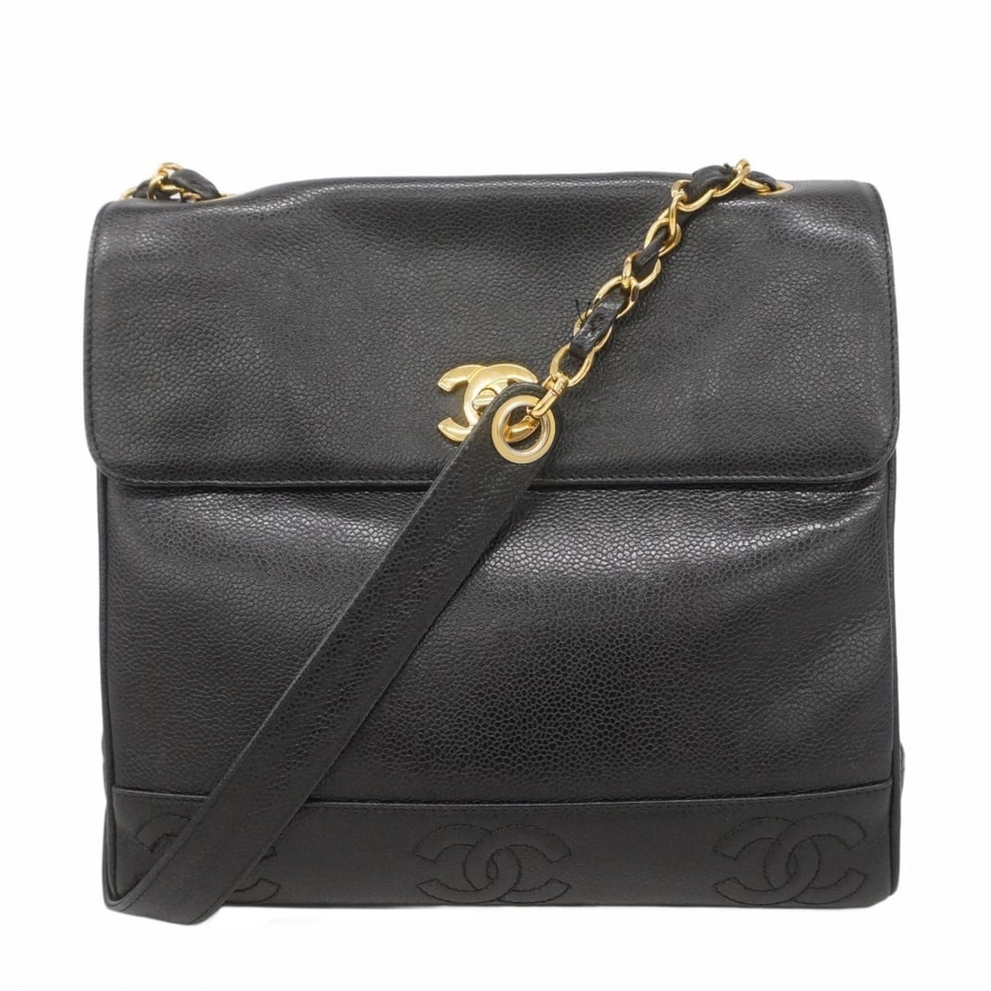 Chanel Triple Coco Caviar Leather Shoulder Bag, Black, Women's, P2187016 (1 of 17)