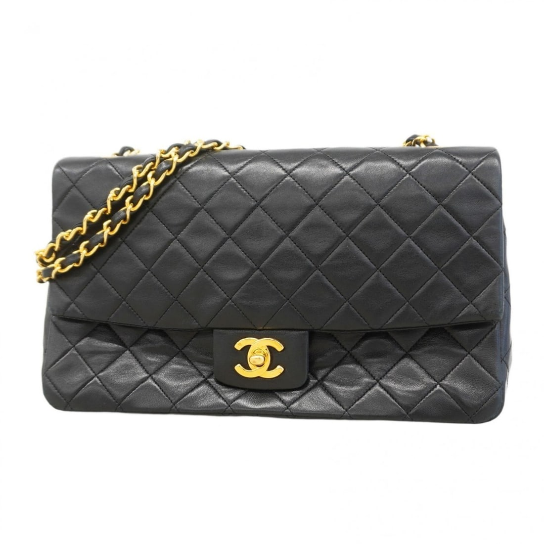 Chanel Shoulder Bag Matelasse W Chain Lambskin Black Women's P2148247: --- Catalog ---Category: SizeSize (HxWxD): 17cm x 27cm x 7.5cm / 6.69'' x 10.62'' x 2.95''Category: DesignType: Shoulder bagColor: BlackGender: WomenMaterial: Leather Hardware Color: GoldLeather/Fur T