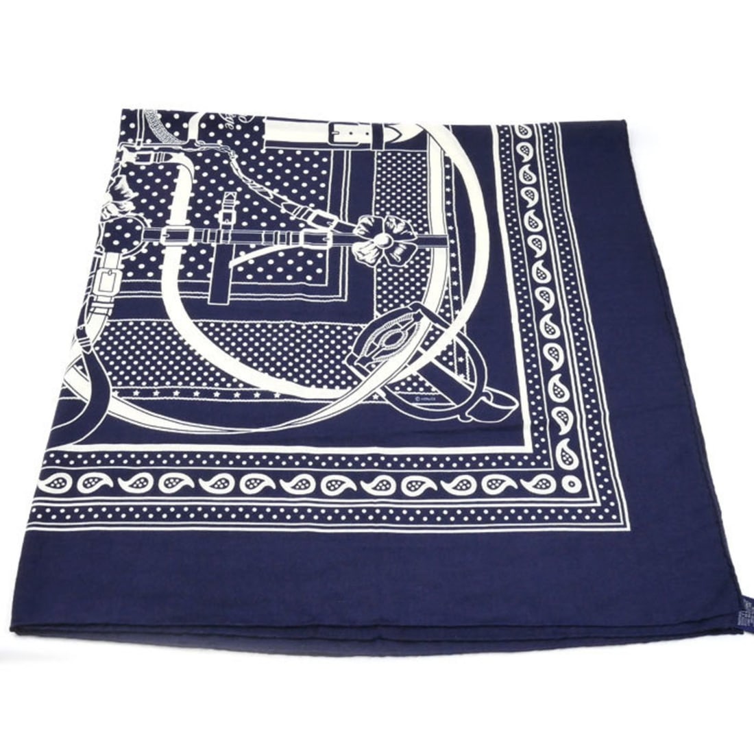 HERMES Carré 140 Grand Manege Bandana Shawl Navy White H243059S Women's (1 of 13)
