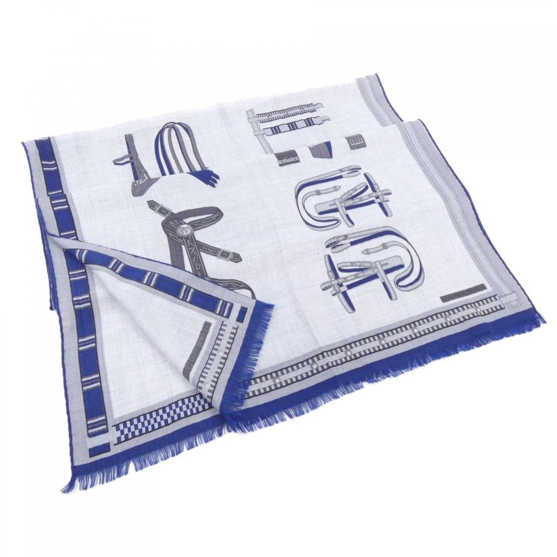 Hermes HERMES scarves and stoles: --- Catalog ---Category: SizeSize (LxW): 62cm x 1.76m / 24.4'' x 69.29''Category: DesignType: StoleColor: Gray, NavyMaterial: Silk , Cashmere Category: GeneralBrand: Hermes--- Item List ---Section: Co