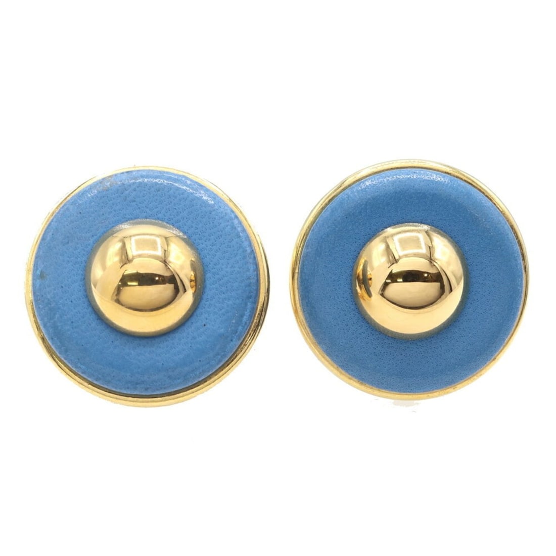 Hermes earrings, blue gold, leather and metal, round old, women's, HERMES (1 of 17)