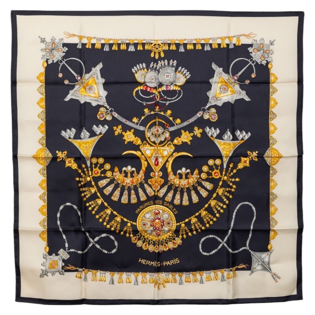 Hermes Hermès Carré 90 "PARURES DES SABLES" Desert Accessory Scarf/Muffler in Black and Multicolor (1 of 14)