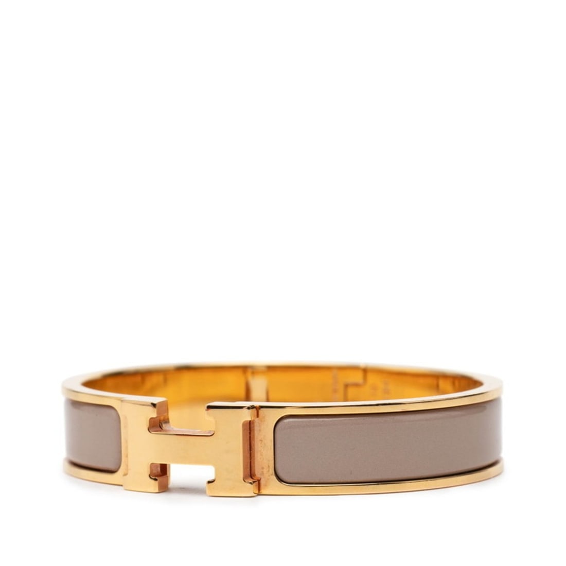 Hermes Hermès Click H PM Bracelet in Gold, Greige, and Plated Enamel for Women (1 of 11)