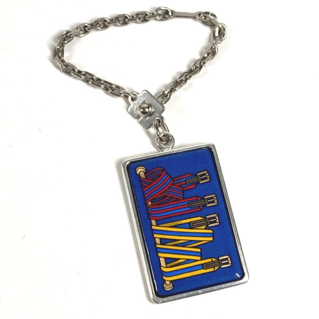 HERMES Logo Enameled Chain Accessory Bag Charm Keychain Metal Men's Women's Silver (1 of 10)