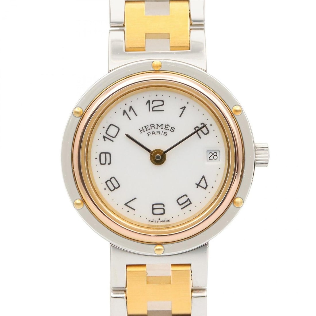 Hermès Clipper Watch, GP (Gold Plated) Stainless Steel, Women's, White, CL2.440 (1 of 17)
