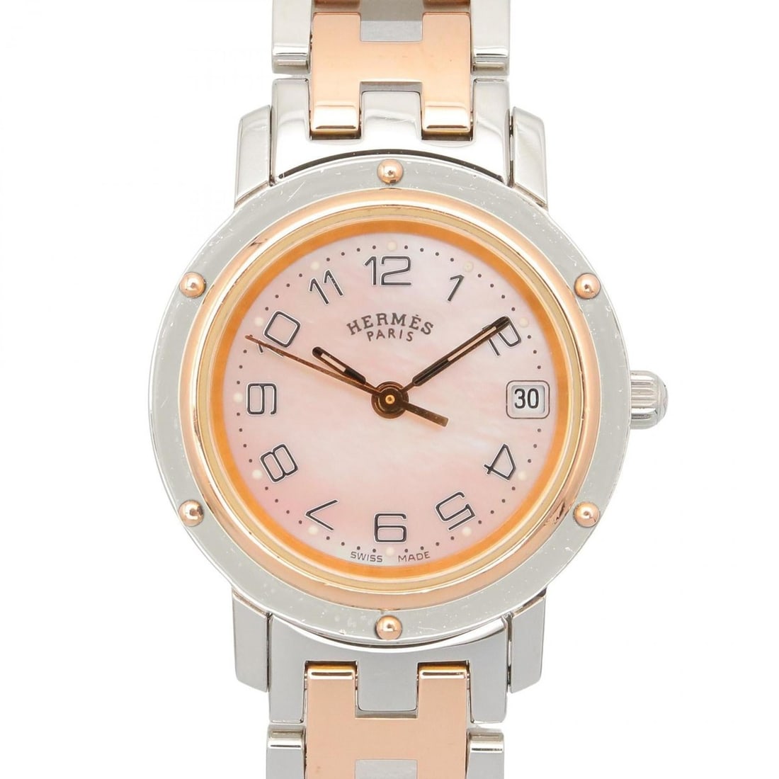 Hermès Clipper Nacrée Watch, Stainless Steel, PGP, Women's, Pink, CL4.221: --- Catalog ---Category: SizeWrist Size: 16.5cm / 6.49''Case Diameter: 24mm / 0.94''Category: DesignType: WristwatchGender: WomenColor (Dial): Pink, Pink shellMaterial (Band): Stainless steelMaterial