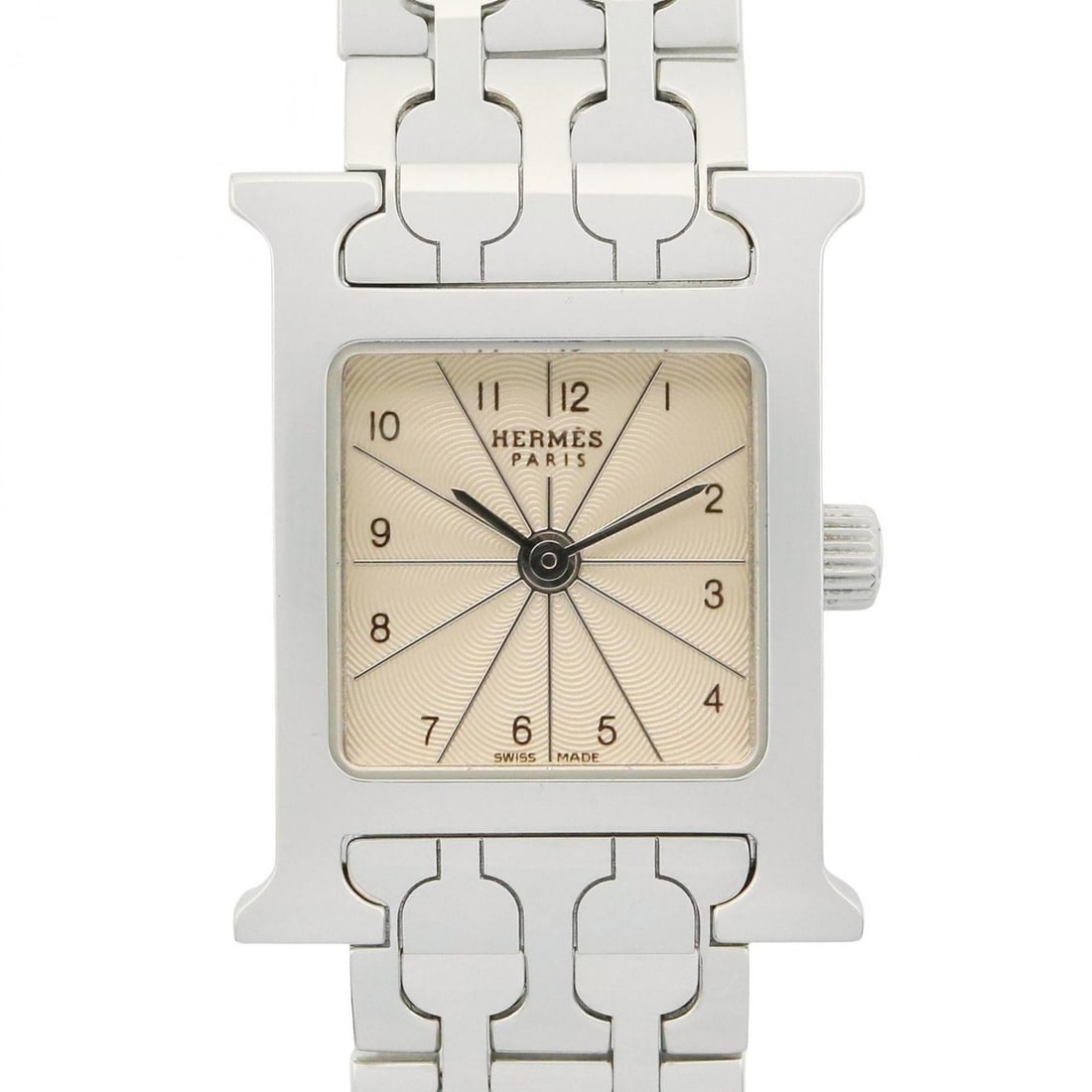 Hermès H Watch Mini Wristwatch, Stainless Steel, Women's, Silver, HH1.110: --- Catalog ---Category: SizeWrist Size: 16cm / 6.29''Case Diameter: 17mm / 0.67''Category: DesignType: WristwatchGender: WomenColor (Dial): SilverMaterial (Band): Stainless steelMaterial (Case): Stai