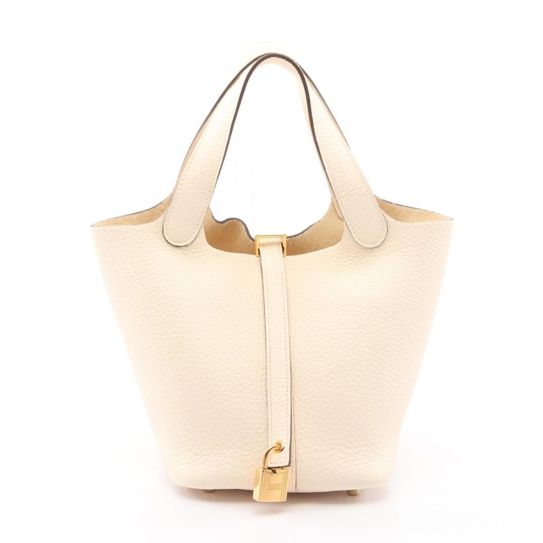 Hermes Hermès Picotin Lock PM handbag in Taurillon Clemence leather, ivory for women.: --- Catalog ---Category: SizeSize (HxWxD): 18.5cm x 19cm x 13.5cm / 7.28'' x 7.48'' x 5.31''Category: DesignType: HandbagColor: IvoryGender: WomenMaterial: Leather Leather/Fur Type: Taurillon clemence
