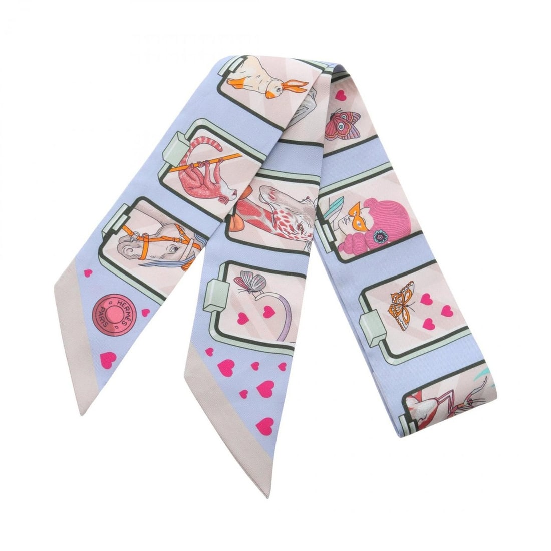 Hermès Twilly HERMES STORY Scarf, Silk, Women's, Blue, Multicolor: --- Catalog ---Category: SizeSize (LxW): 85cm x 5cm / 33.46'' x 1.96''Category: DesignType: ScarfColor: Blue, Multi-colorGender: WomenMaterial: Silk Category: GeneralBrand: Hermes--- Item List