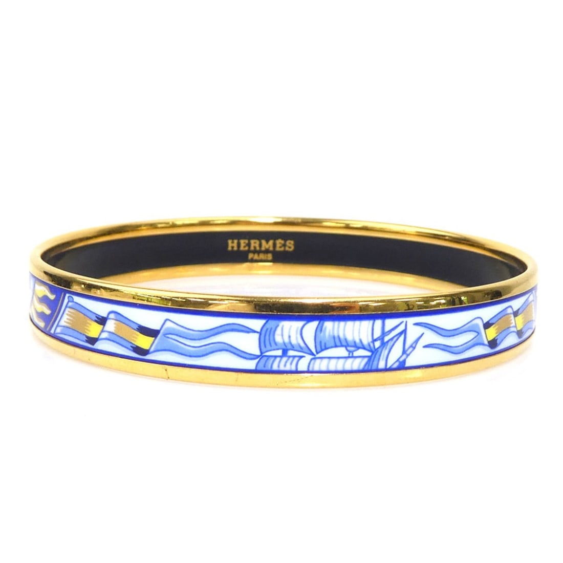 Hermès HERMES bangle bracelet in enamel, metal/enamel, gold/blue, women's, e61438a (1 of 16)