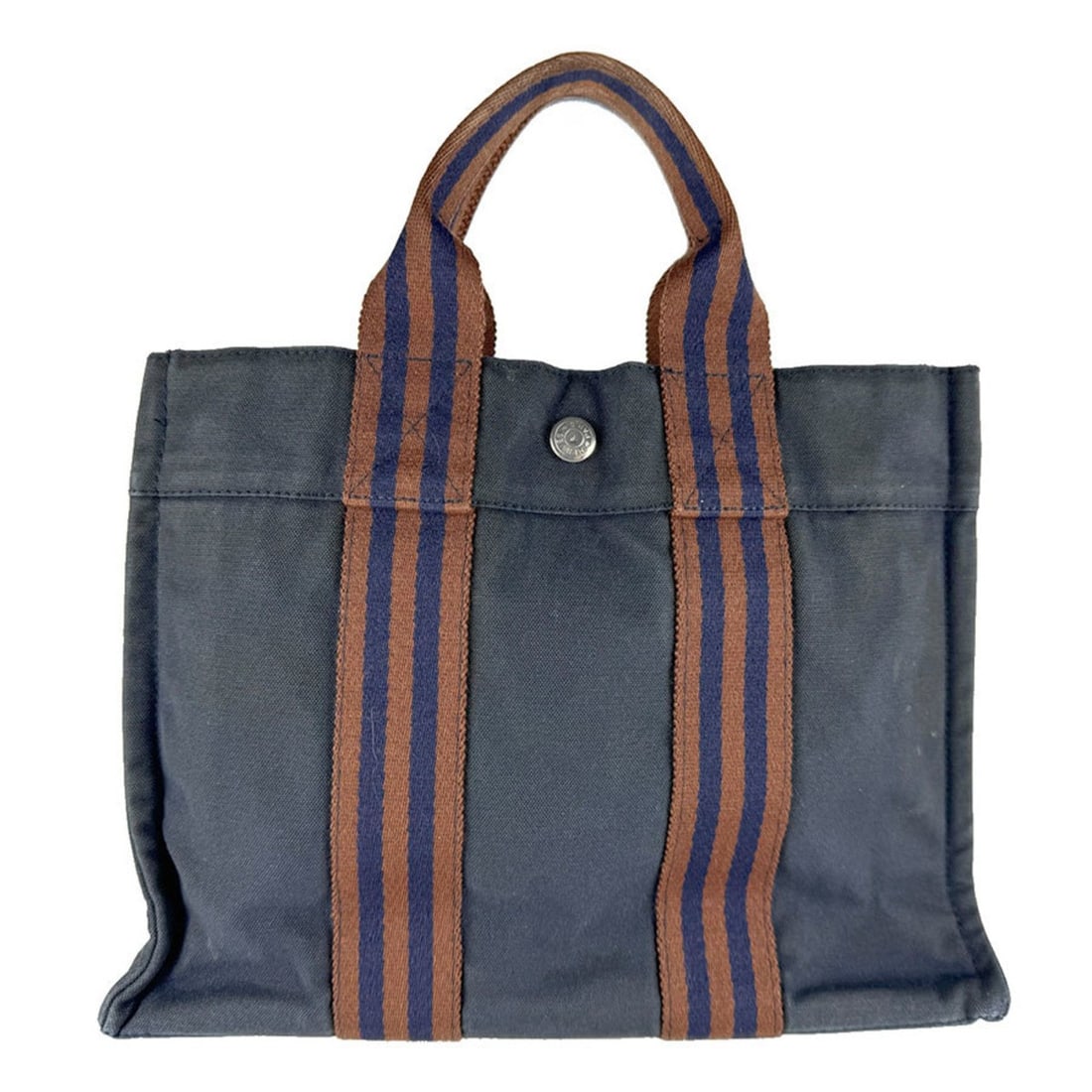 Hermes Hermès Foul Tou PM Canvas Handbag, Navy/Brown, Unisex, z8686: --- Catalog ---Category: SizeSize (HxWxD): 22cm x 30cm x 8cm / 8.66'' x 11.81'' x 3.14''Category: DesignType: HandbagColor: Brown, NavyGender: Women,MenMaterial: Canvas Category: GeneralBrand: HermesC