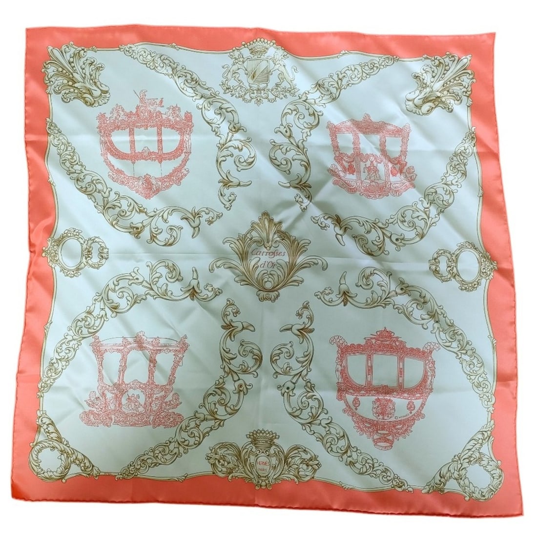 HERMES Carré 70 "Golden Carriage" Silk Scarf, Orange and Beige, Women's, Luxs, Pre-owned Brands (1 of 10)