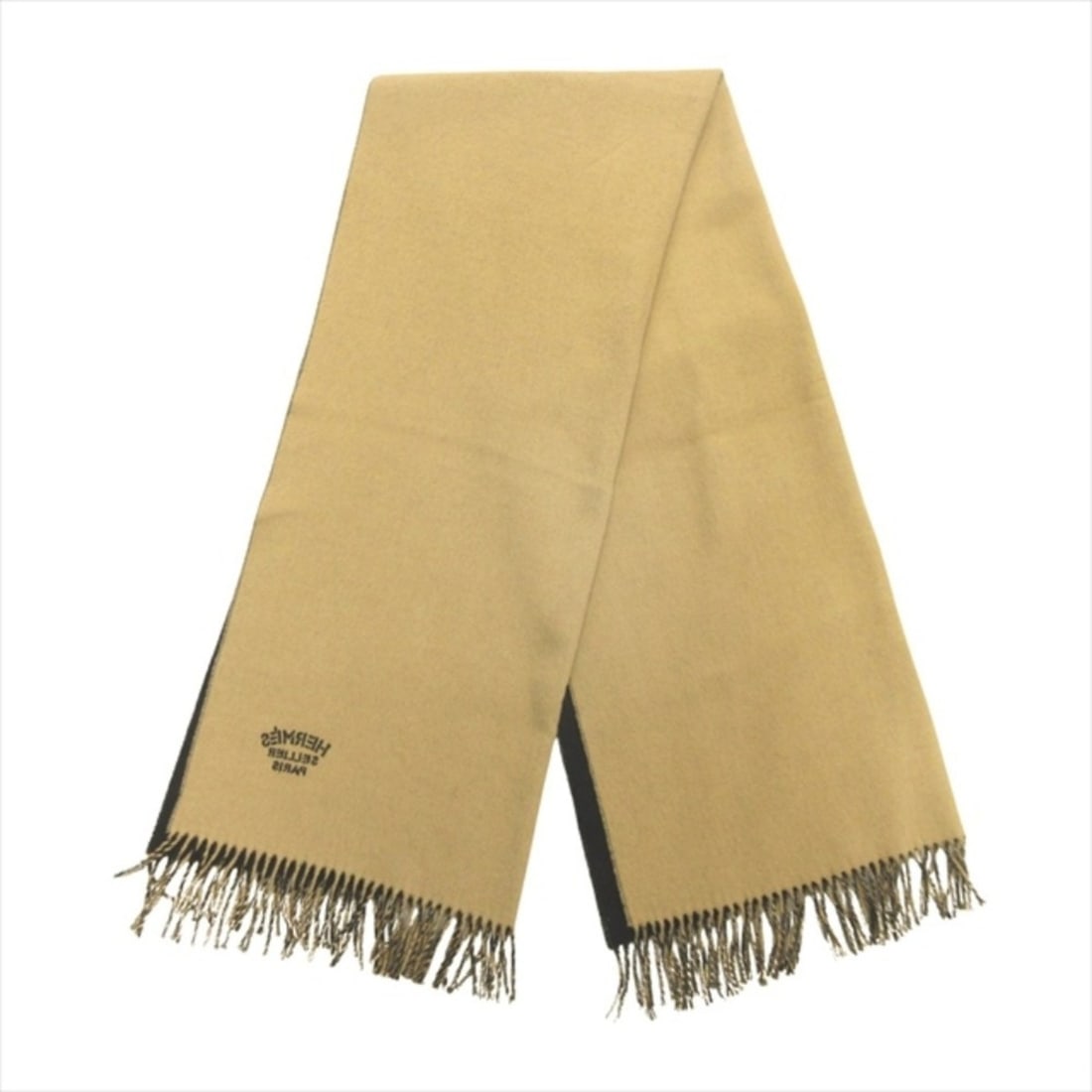 2024 HERMES double-face cashmere reversible large scarf/shawl in black and beige for men women. (1 of 14)