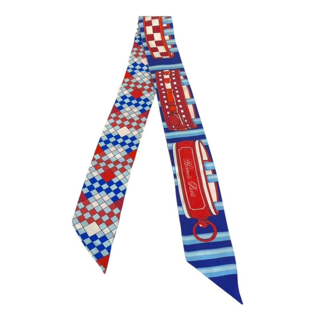 HERMES Collier de Chien Remix Twilly Silk Scarf, Blue, Women's, Lux, Pre-owned Brands (1 of 9)