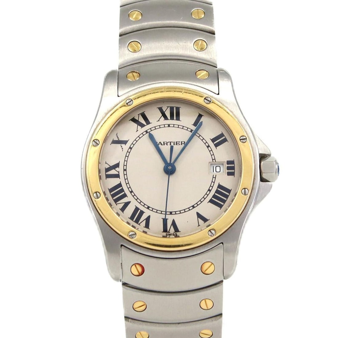 Cartier Santos Round MM Two-tone W20037R3 SSxYG Quartz Watch: --- Catalog ---Category: SizeWrist Size: 17cm / 6.69''Case Diameter: 29.5mm / 1.16''Category: DesignType: WristwatchGender: Women,MenColor (Dial): SilverMaterial (Band): Stainless steel, Yellow