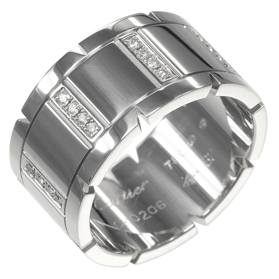 Cartier Tank Française ring, size 22, 18K white gold with diamonds, approximately 22g: --- Catalog ---Category: SizeWidth: 12.1mm / 0.48''Weight: 22g / 0.77oz.JP Size: 22US Size: 10.5Brand Size: 62Inner Diameter: 20.26mm / 0.80''Category: DesignType: Band ringMetal: White GoldStone: