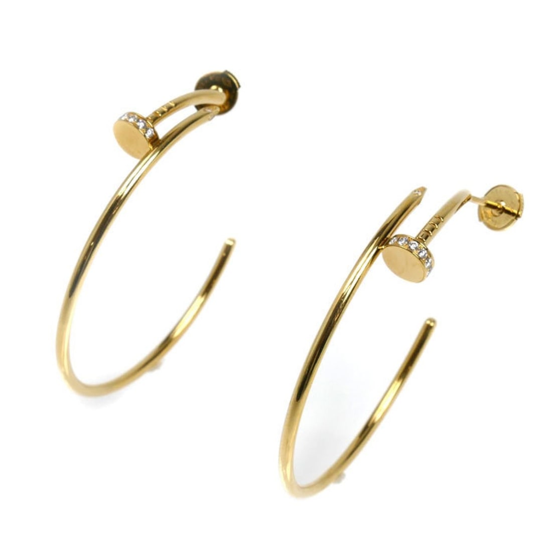 CARTIER 18K Yellow Gold Juste un Clou Hoop Earrings, Large, CRB8301225, 10.5g Diamond, Women's (1 of 10)