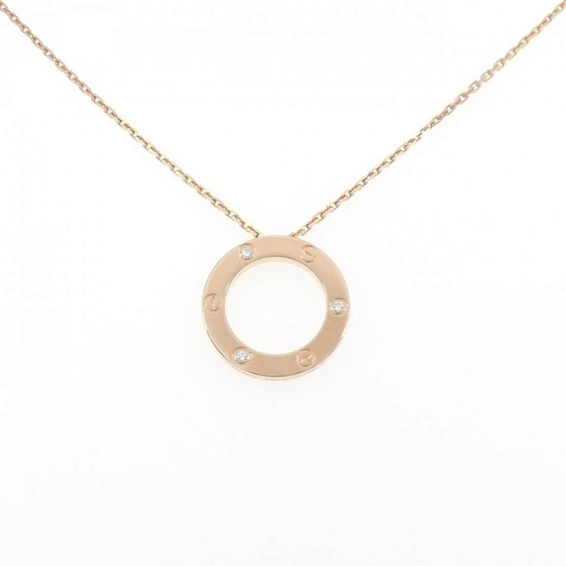 Cartier Love Necklace Half Diamond: --- Catalog ---Category: SizePendant Size: 23.3mm x 23.3mm / 0.91'' x 0.91''Neck Circumference: 43 cm / 16.92''Category: DesignColor: Pink goldStone: DiamondGender: WomenMaterial: Pink gold